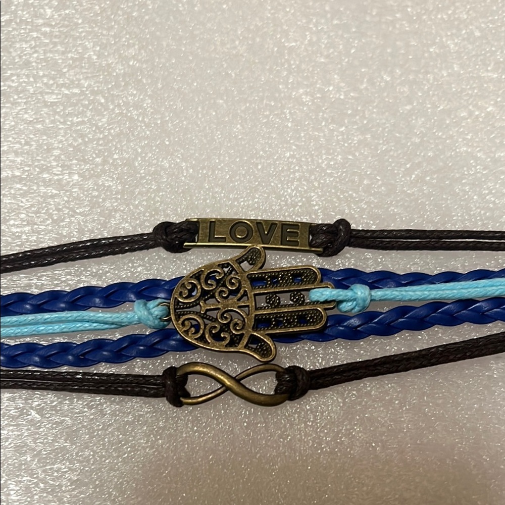 Blue and Black Hamsa Bracelet Set